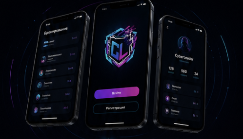 Интерфейс приложения Cyber Leader на трёх смартфонах